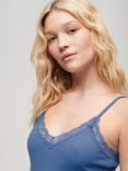 Superdry Organic Cotton Essential Rib Lace Cami, Blue Marl