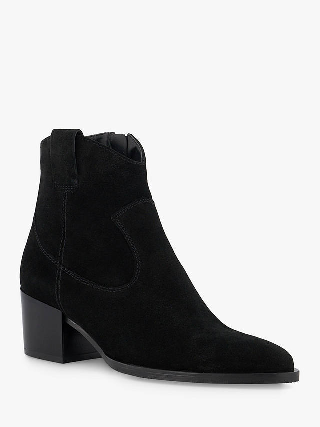 Dune Possibility Suede Western Boots, Black
