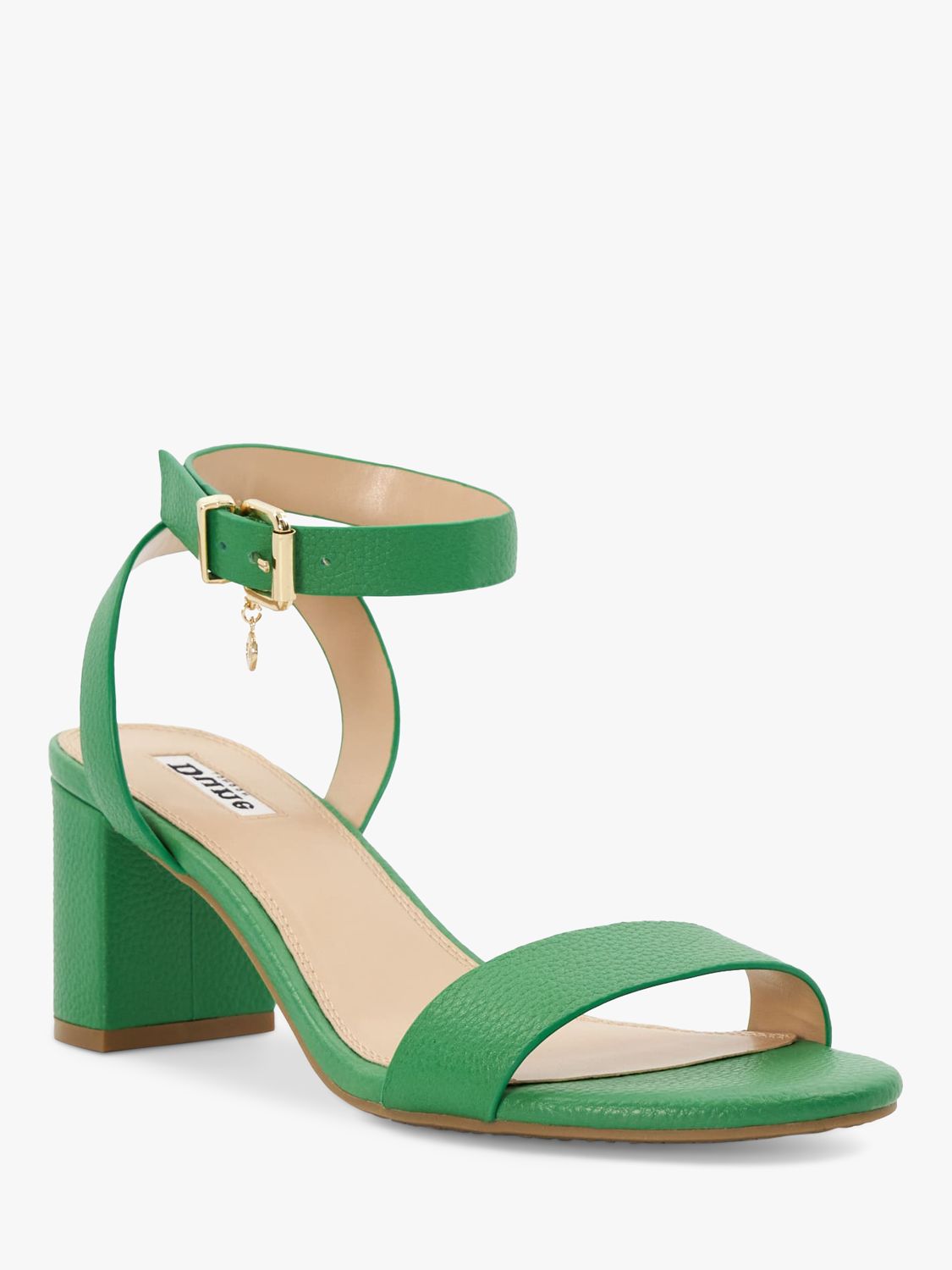 Buy Dune Memee Leather Block Heel Sandals, Green Online at johnlewis.com