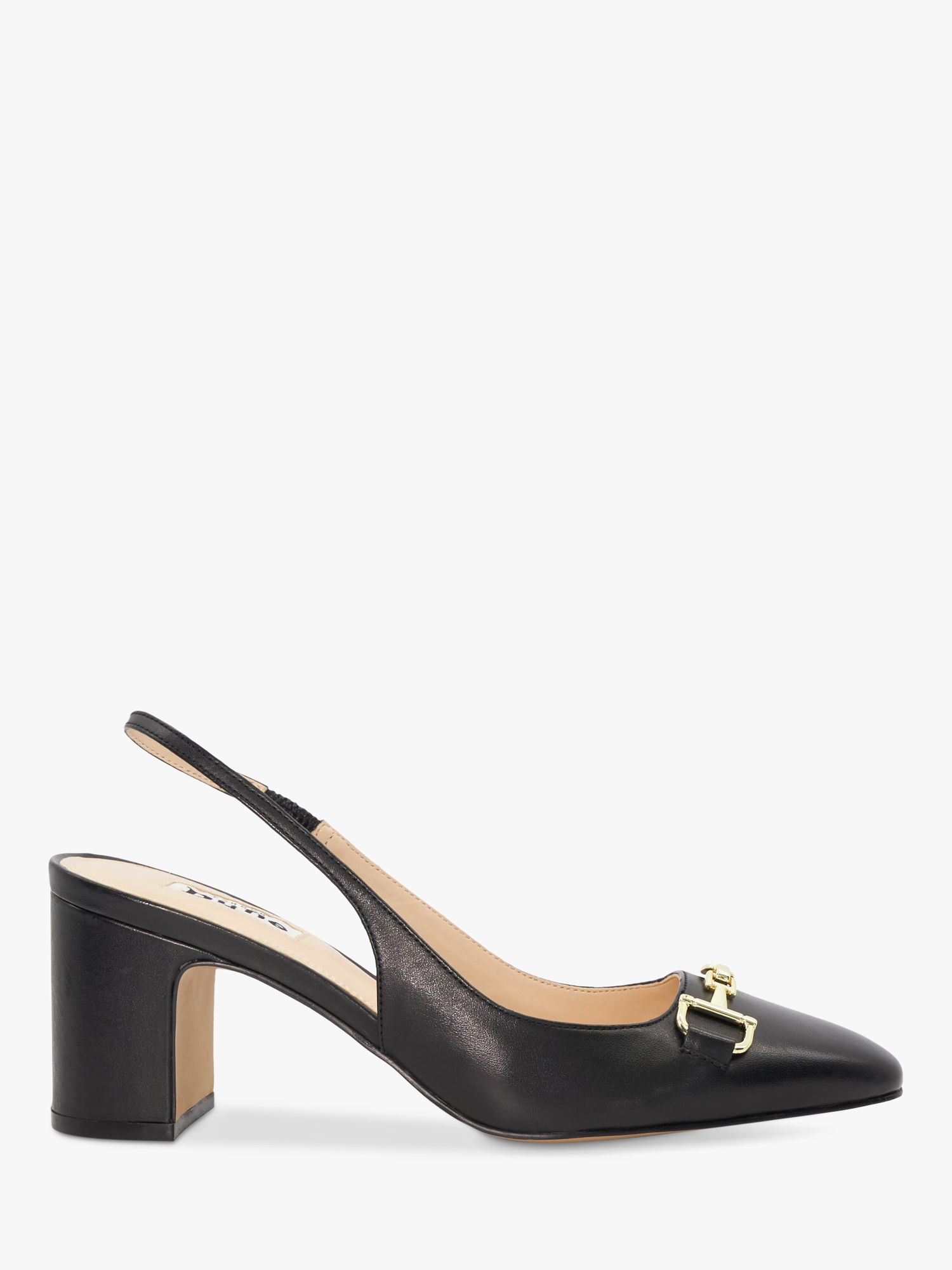 Dune Detailed Leather Block Heel Shoes, Black at John Lewis & Partners