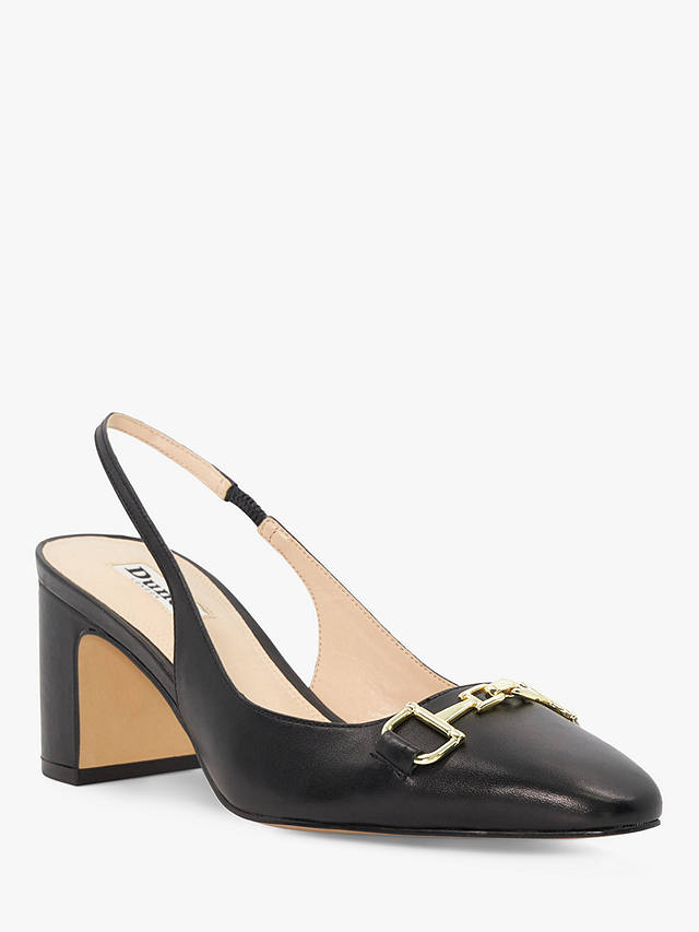 Dune Detailed Leather Block Heel Shoes, Black