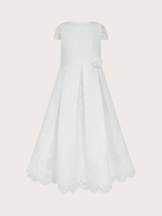 Monsoon Kids' Lola Satin Lace Maxi Dress, White