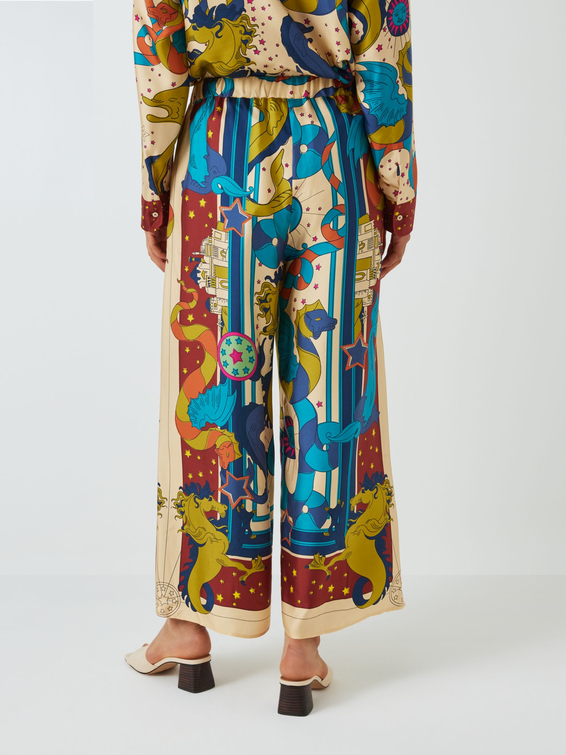 Weekend MaxMara Fano Celestial Dragon Print Silk Trousers, Multi, 16