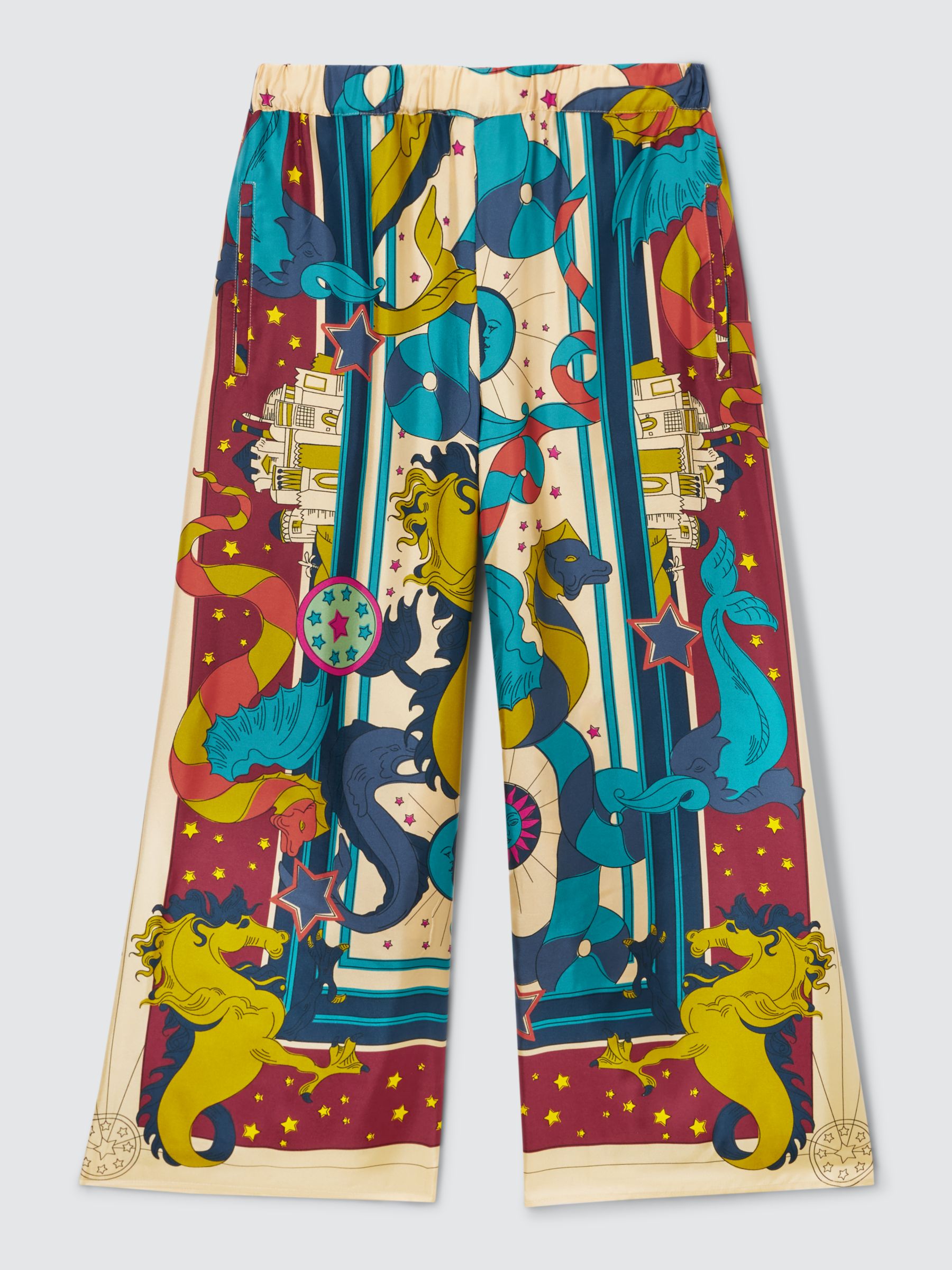 Weekend MaxMara Fano Celestial Dragon Print Silk Trousers, Multi, 16