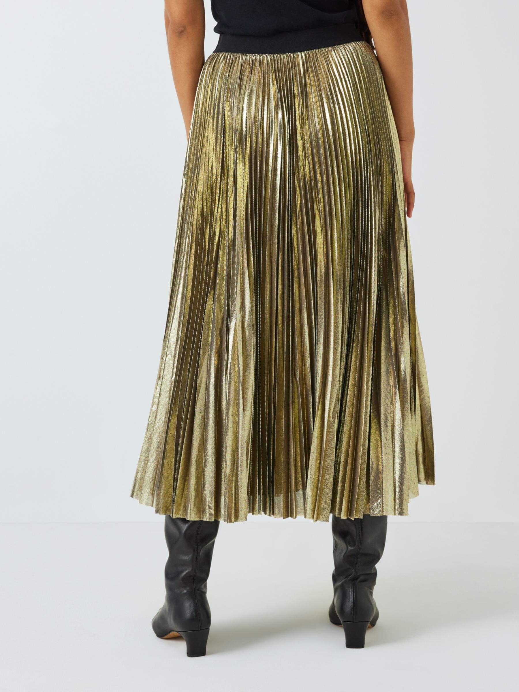 Weekend MaxMara Nurra Pleated Midi Skirt, Gold at John Lewis & Partners