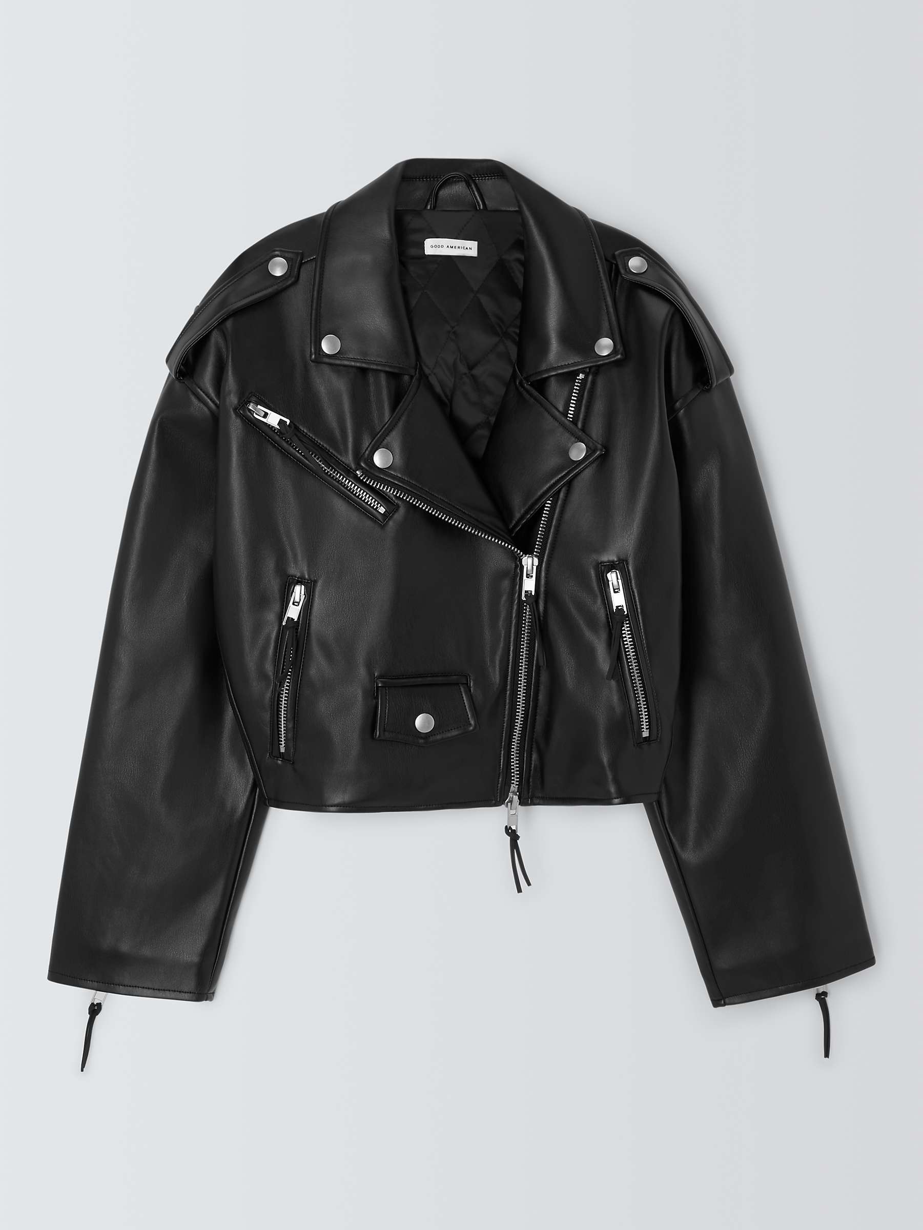 Buy Good American Cropped Faux Leather Moto Jacket, Black Online at johnlewis.com