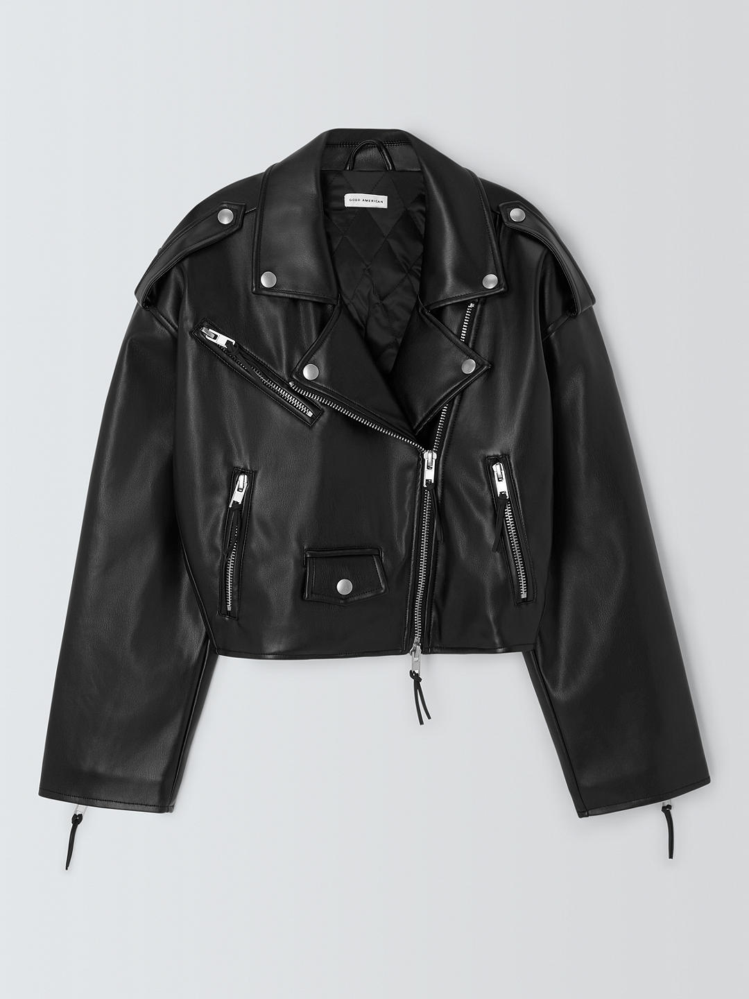 Good American Cropped Faux Leather Moto Jacket, Black