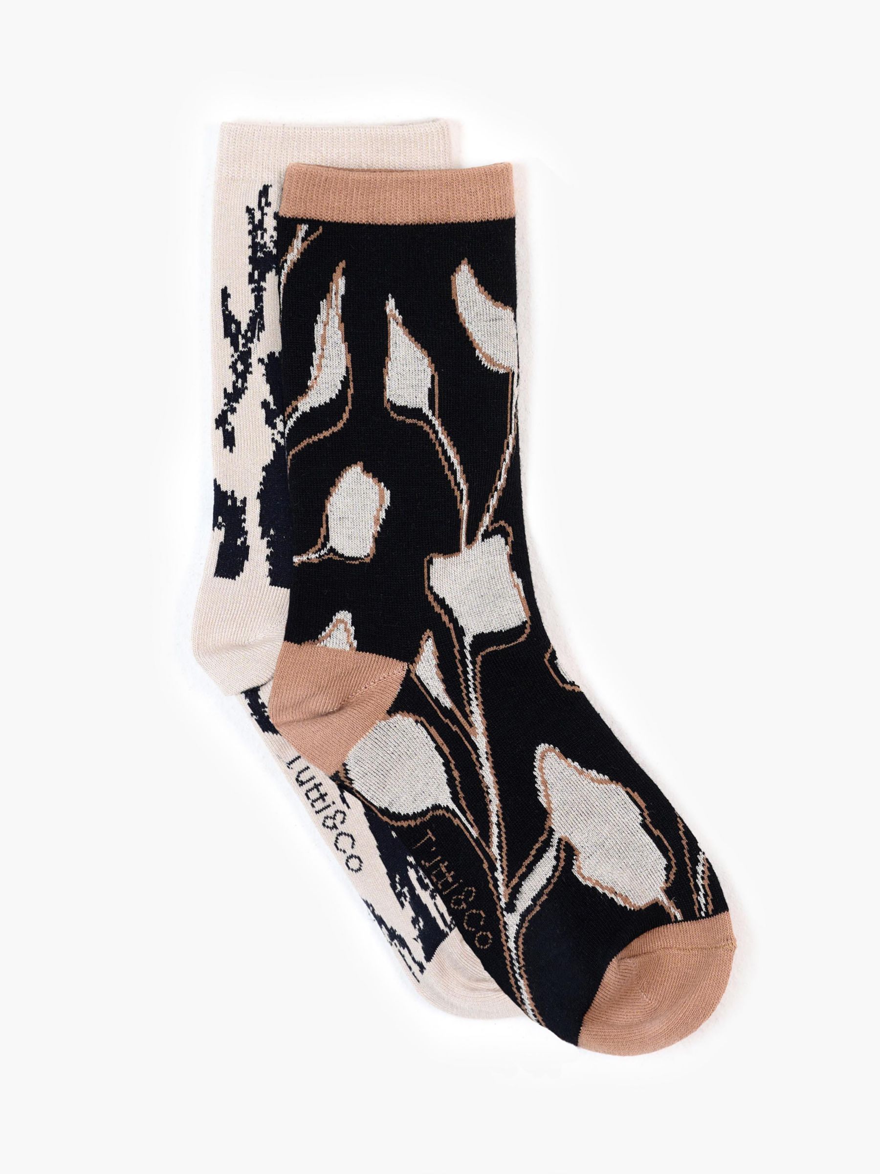 Tutti & Co Wildflower & Driftwood Patterned Socks, Pack of 2, Black/Multi, One Size