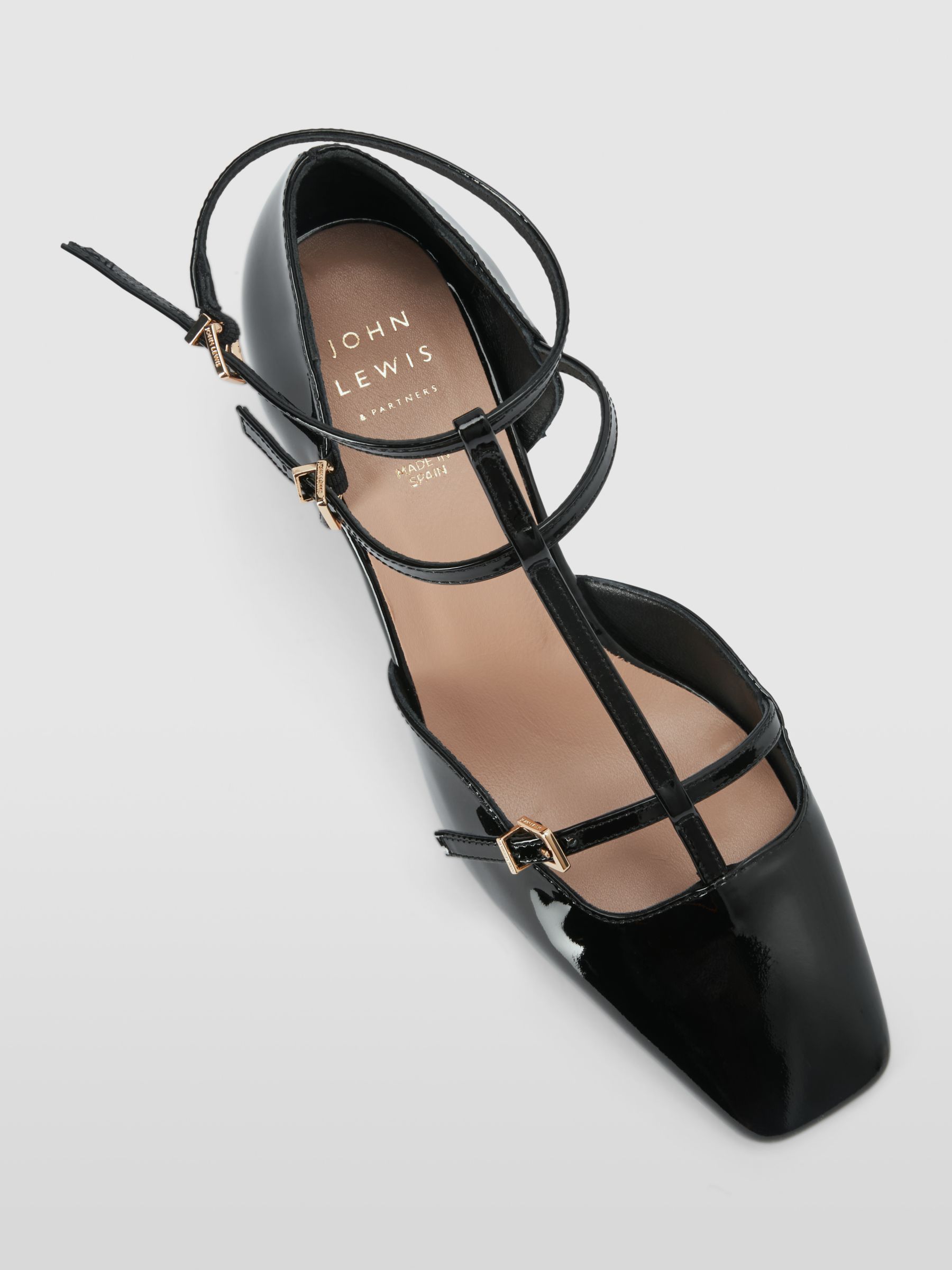 Buy John Lewis Astridd Patent Leather Block Heel T-Bar Mary Jane Court Shoes, Black Online at johnlewis.com