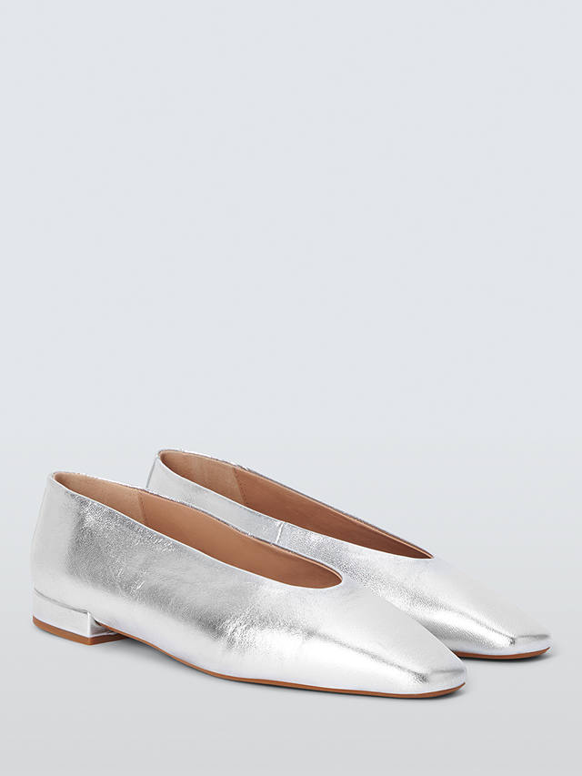 John Lewis Albie Leather High Vamp Ballerina Pumps, Silver