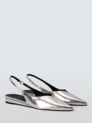 AND/OR Dorset Leather Slingback Open Court Shoes, Silver