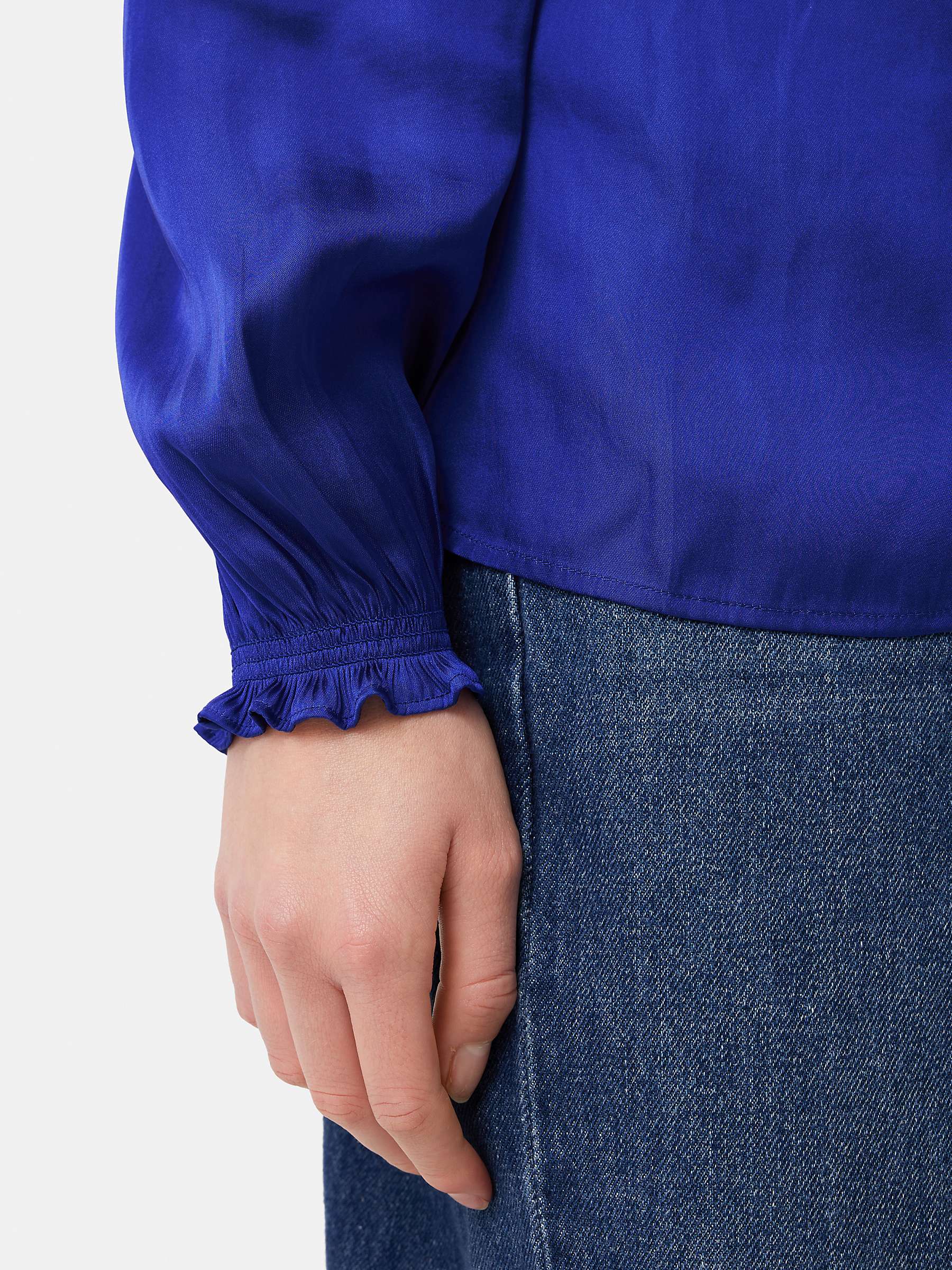 Buy Jigsaw Recycled Satin Frill Detail Top, Blue Online at johnlewis.com
