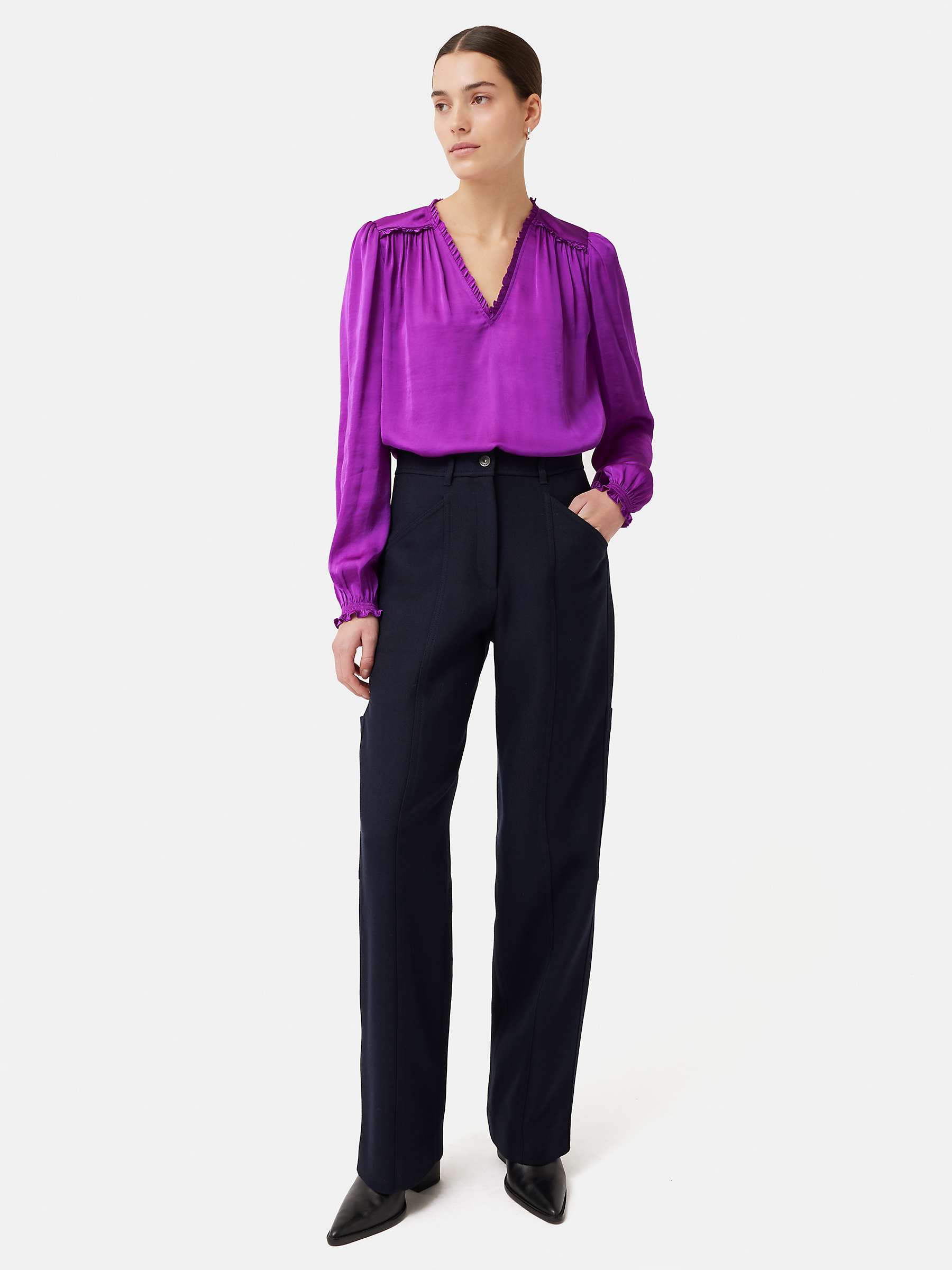 Buy Jigsaw Recycled Satin V Neck Top, Purple Online at johnlewis.com