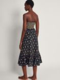 Monsoon Rhea Batik Print Strapless Dress, Black/Beige