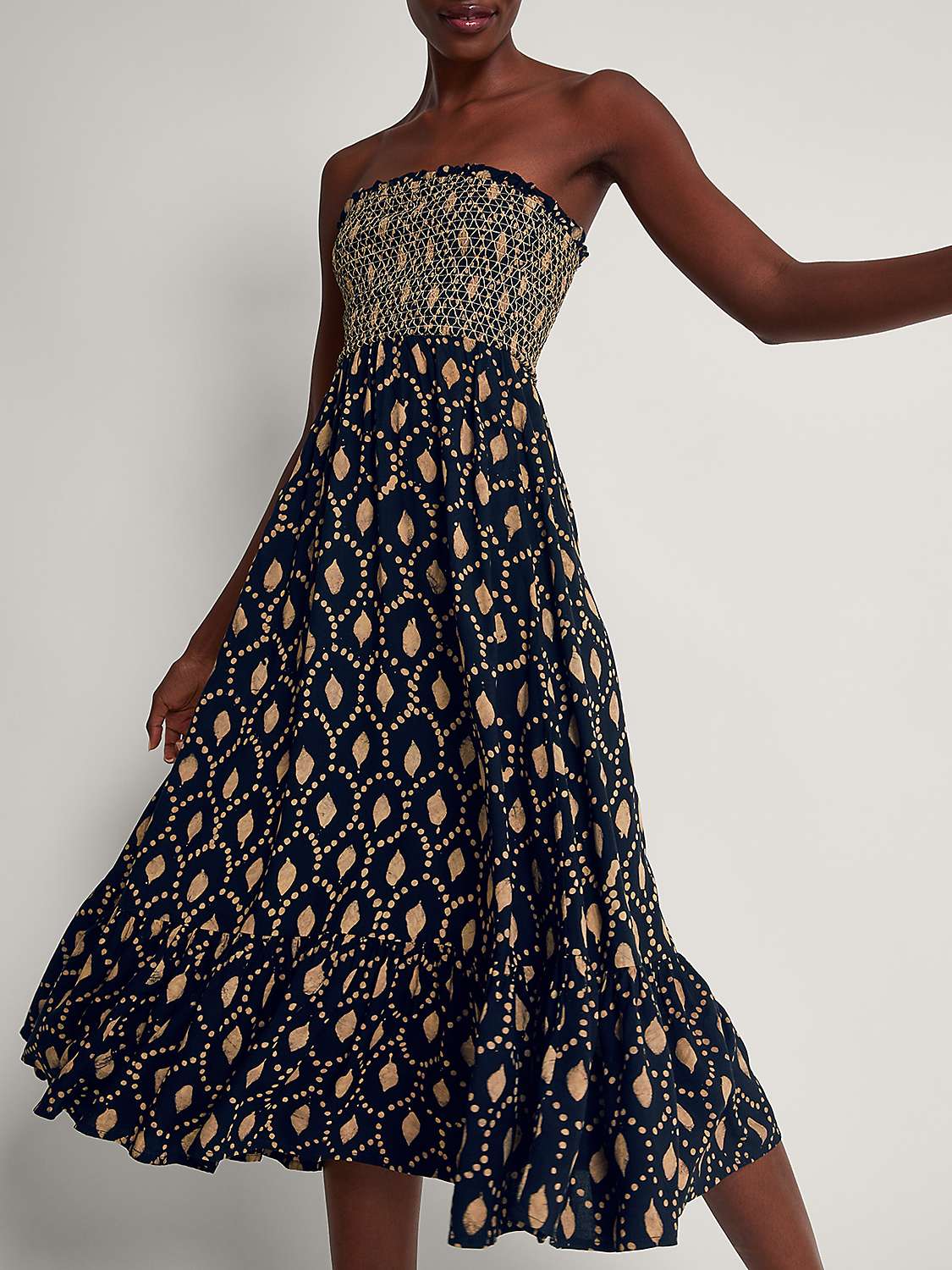 Buy Monsoon Rhea Batik Print Strapless Dress, Black/Beige Online at johnlewis.com