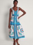 Monsoon Anya Printed Midi Sun Dress, Ivory/Multi
