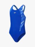 Speedo Kids' Hyperboom Slice Graphic Muscleback Swimsuit, Blue/Multi
