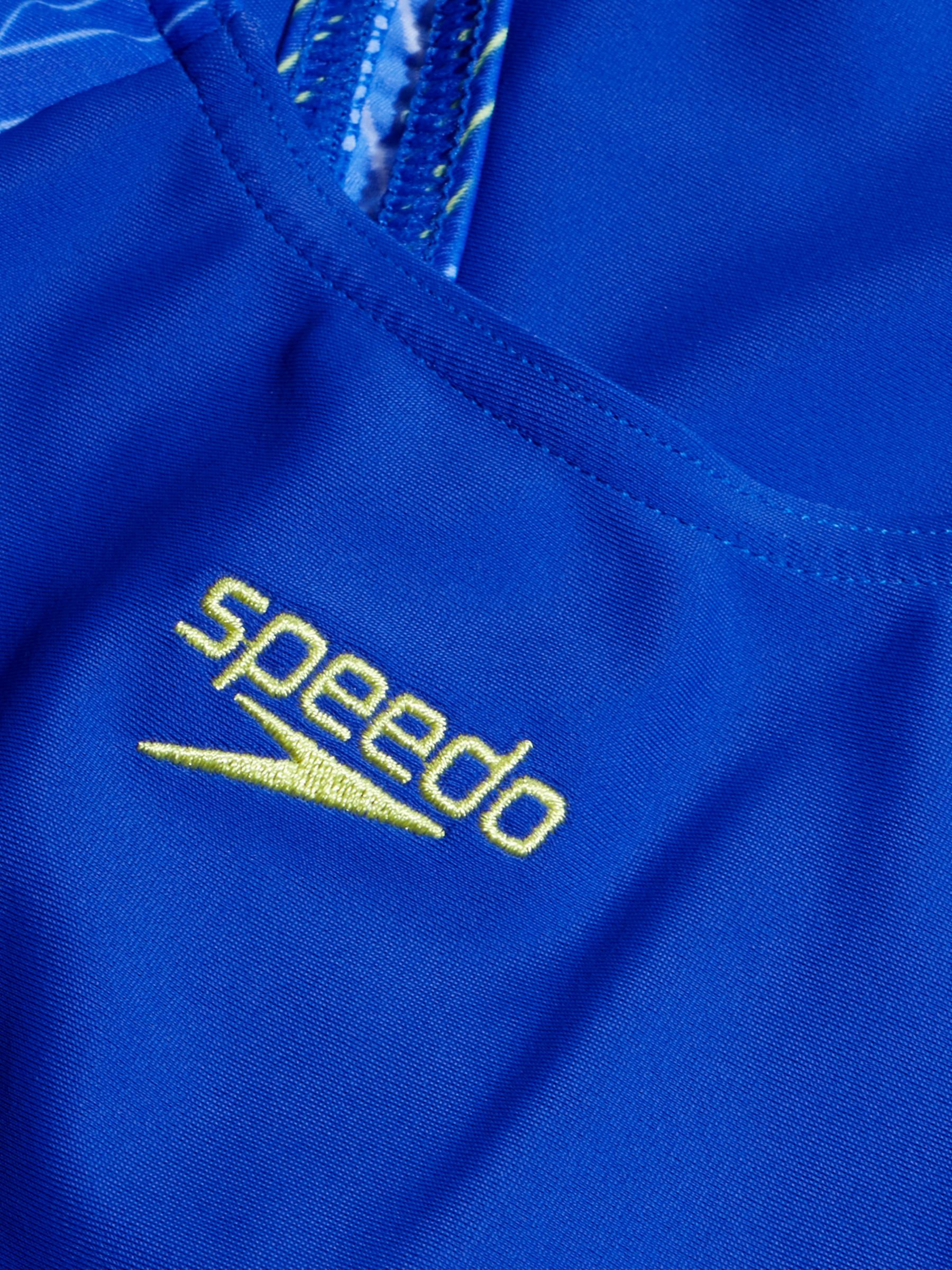 Speedo Kids' Hyperboom Slice Graphic Muscleback Swimsuit, Blue/Multi, 7-8 years