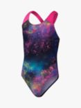 Speedo Kids' Space Celestial Print Splashback Swimsuit, Black/Multi