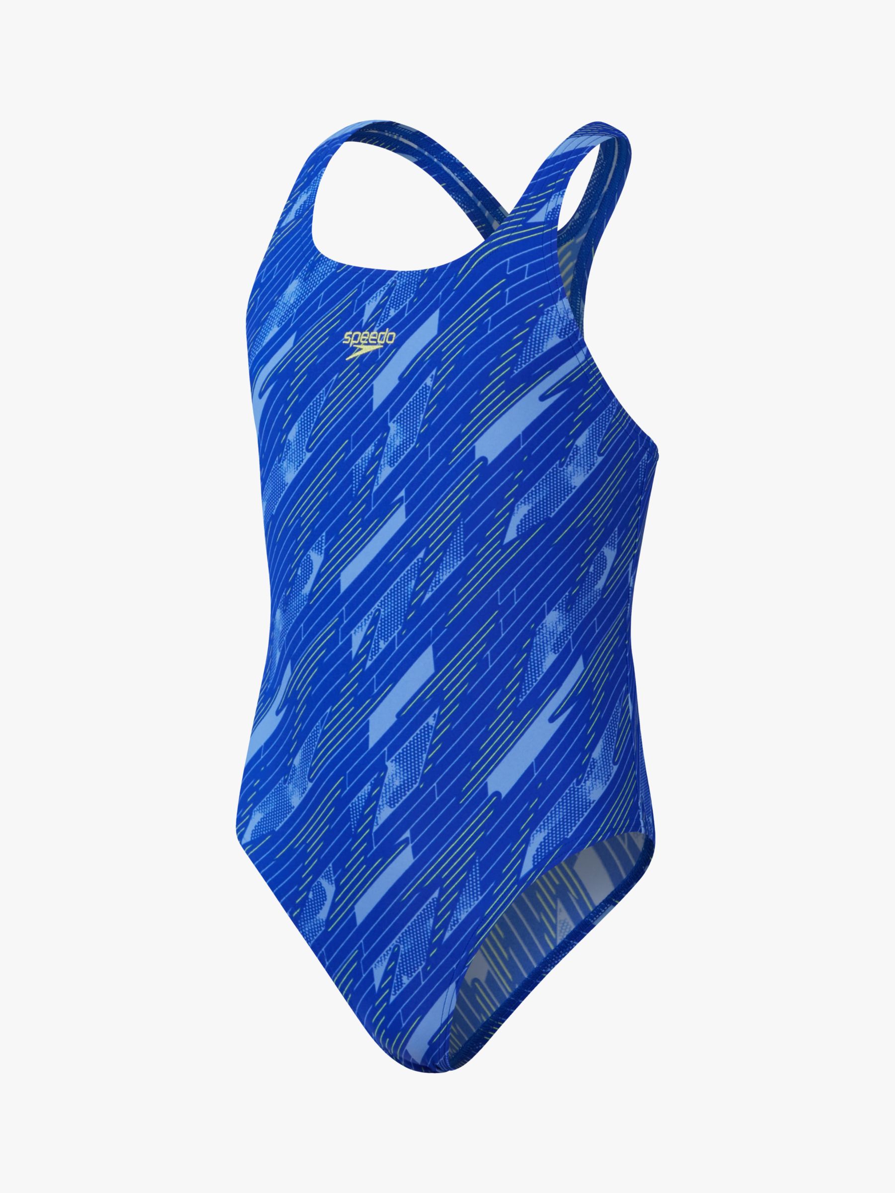 Speedo Kids' Hyperboom Graphic Medalist Swimsuit, Blue/Multi, 7-8 years