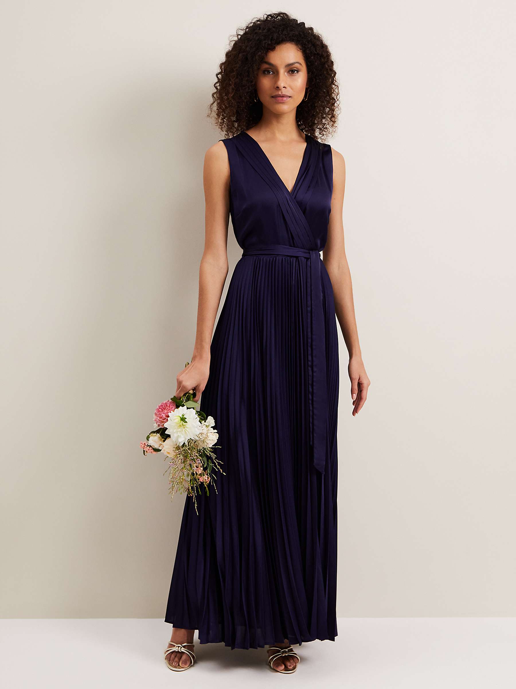 Buy Phase Eight Bonnie Pleated Wrap Satin Maxi Dress, Navy Online at johnlewis.com
