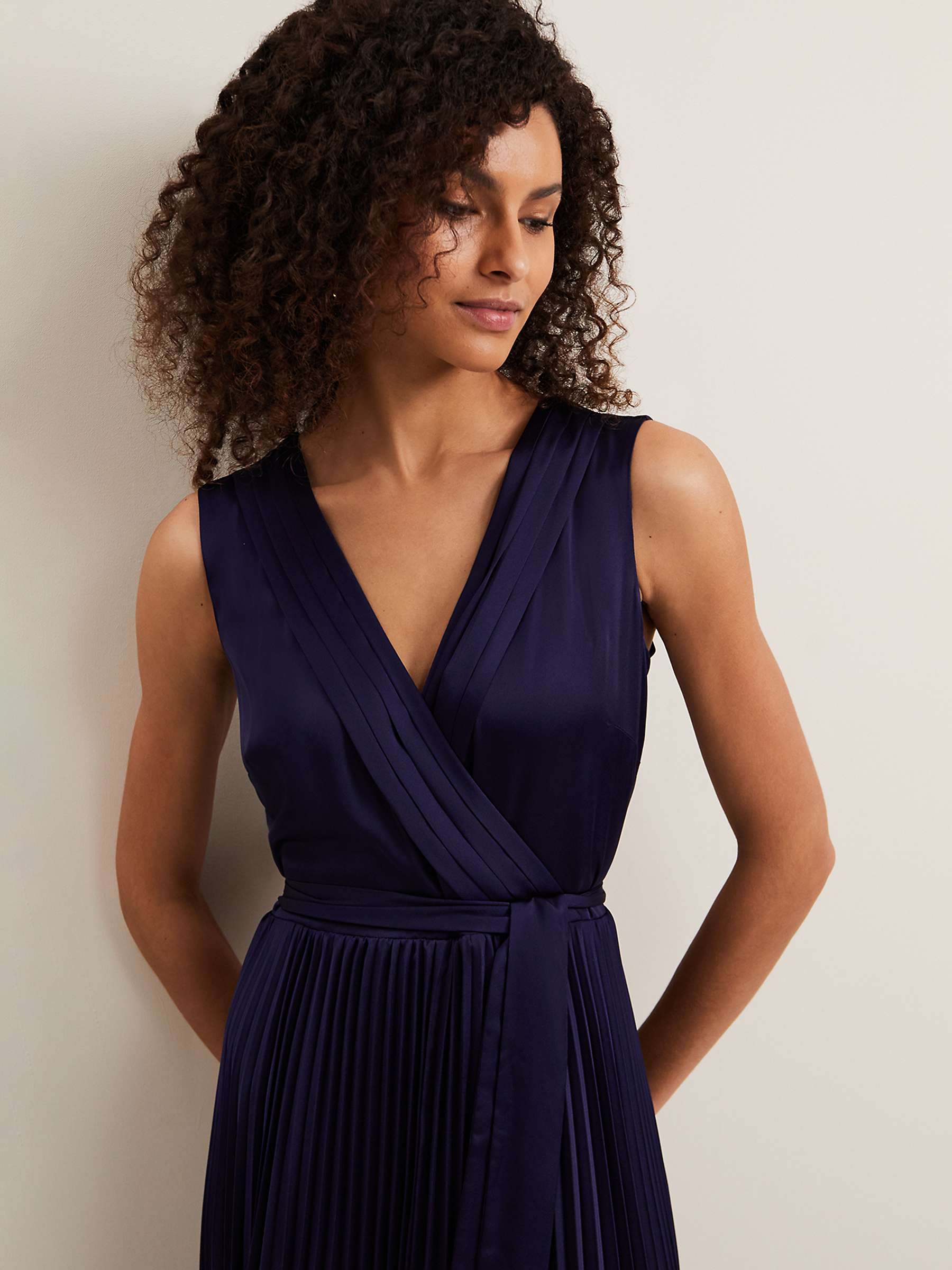 Buy Phase Eight Bonnie Pleated Wrap Satin Maxi Dress, Navy Online at johnlewis.com
