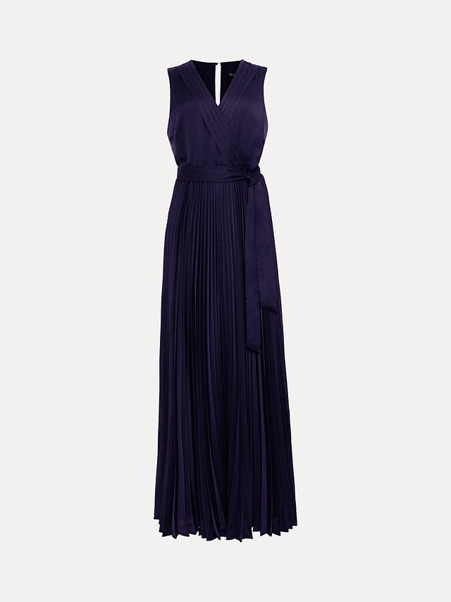 Phase Eight Bonnie Pleated Wrap Satin Maxi Dress, Navy