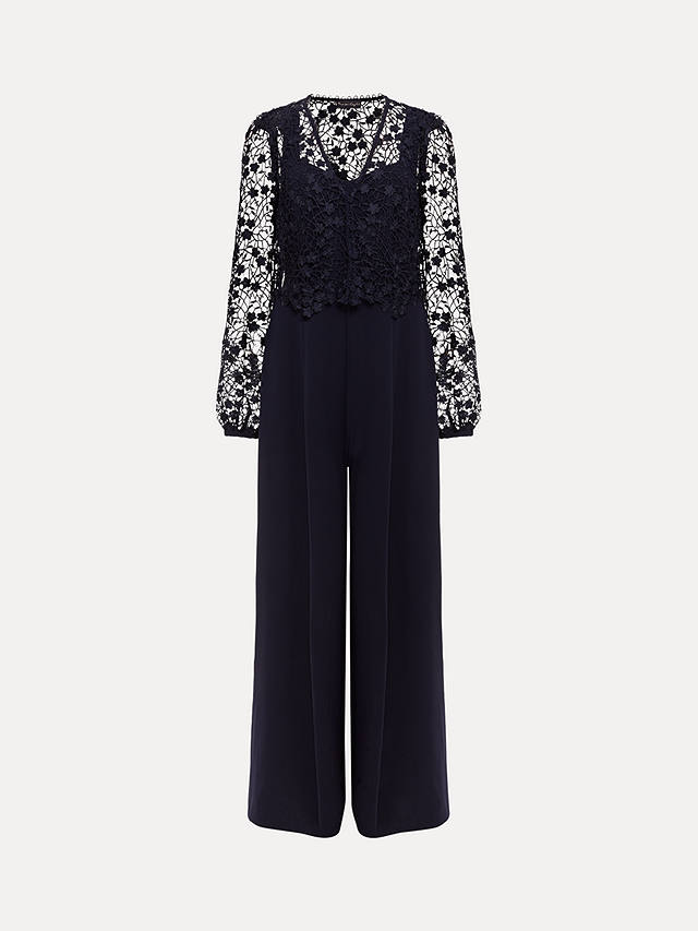 Phase Eight Mariposa Lace Overlay Jumpsuit, Navy