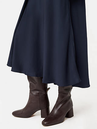Jigsaw Satin Asymmetric Midi Skirt, Navy