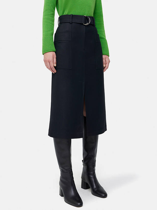 Jigsaw Wool Blend Belted Utility Skirt, Navy