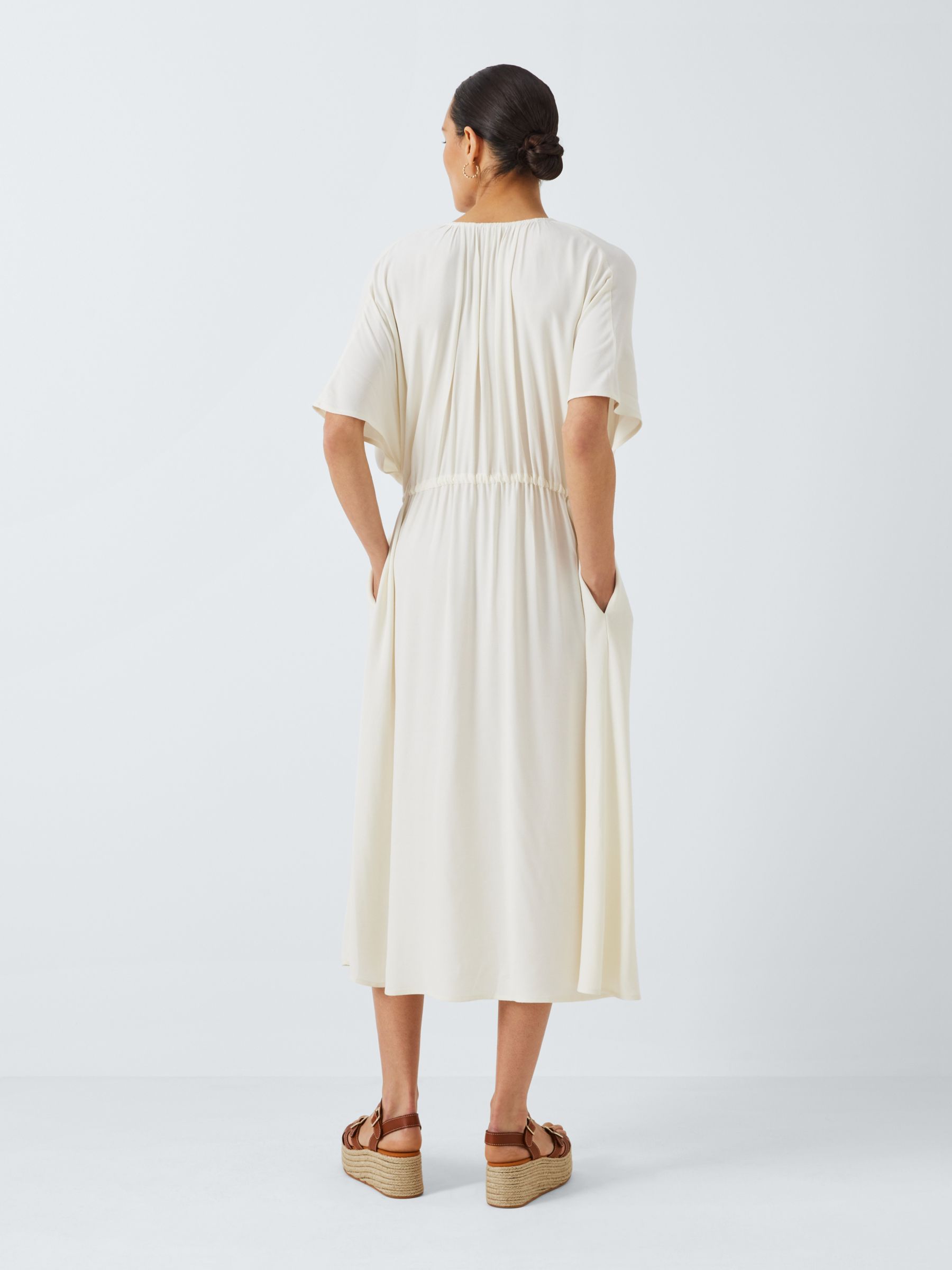 John Lewis Fluid Drawstring Waist Dress, White, 8