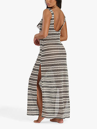 South Beach Crochet Stripe Maxi Beach Dress, Black/White