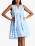 South Beach Jacquard Sleeveless Tiered Mini Dress, Blue Sky/White