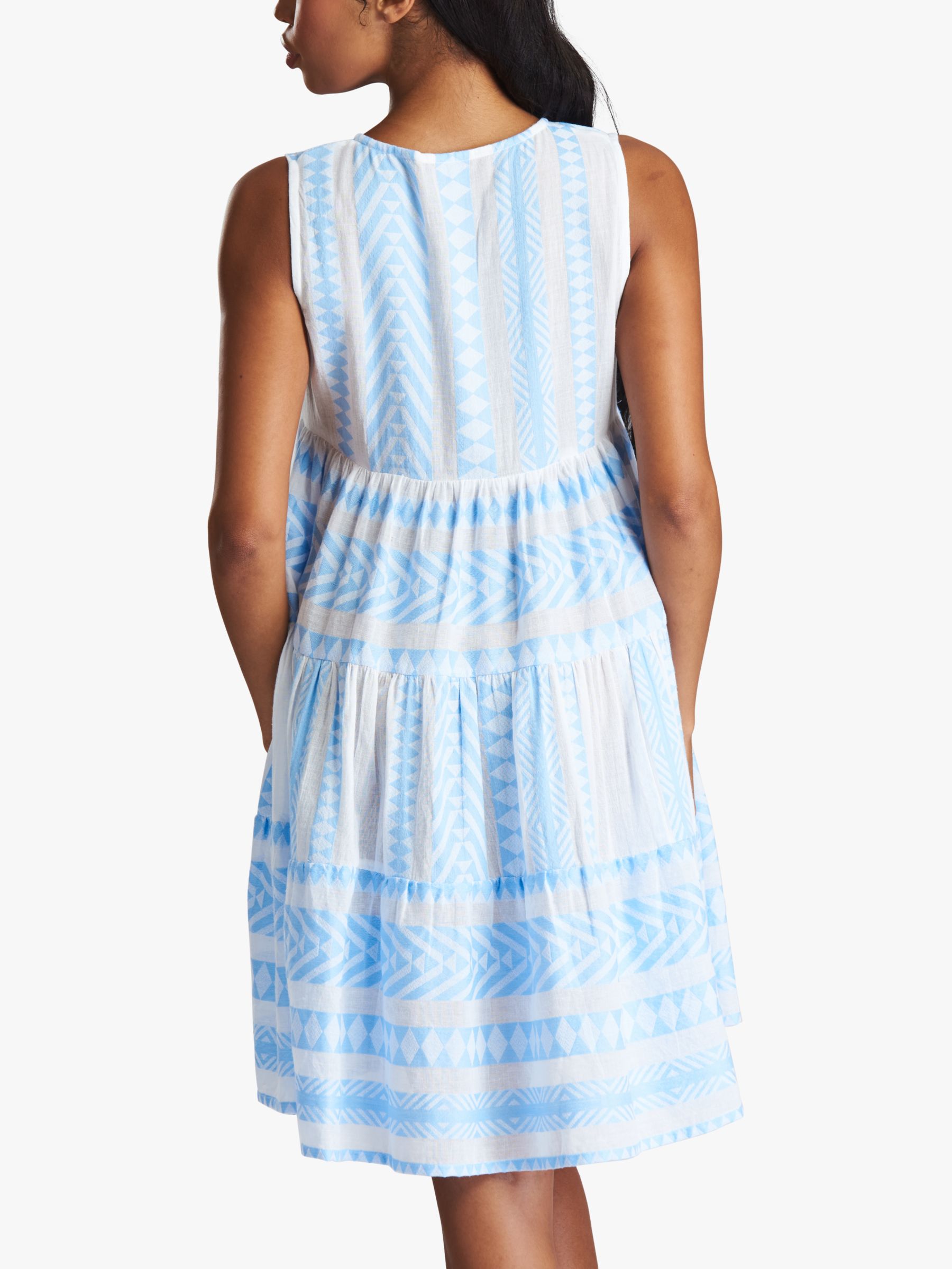 South Beach Jacquard Sleeveless Tiered Mini Dress, Blue Sky/White, 8