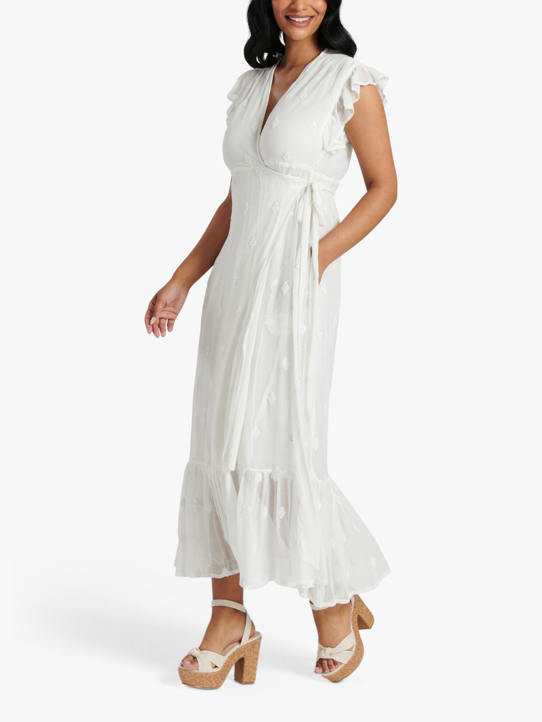 South Beach Sequin Detail Wrap Midi Dress, White, 8