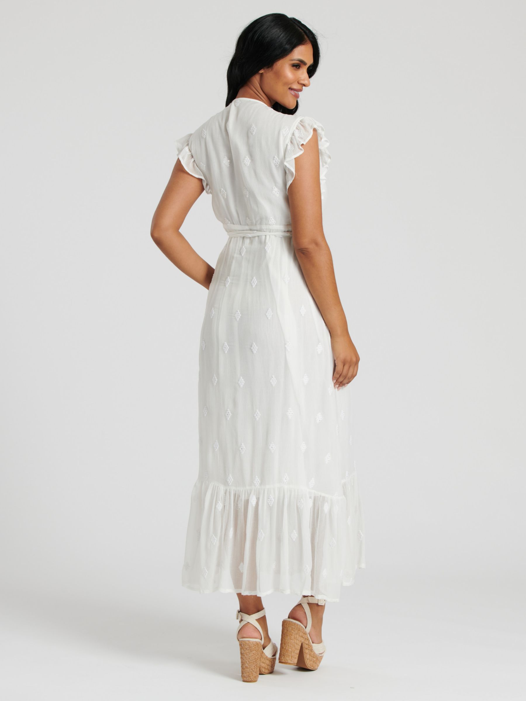 South Beach Sequin Detail Wrap Midi Dress, White, 8