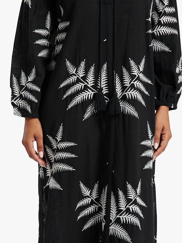 South Beach Palm Embroidered Maxi Dress, Black/White