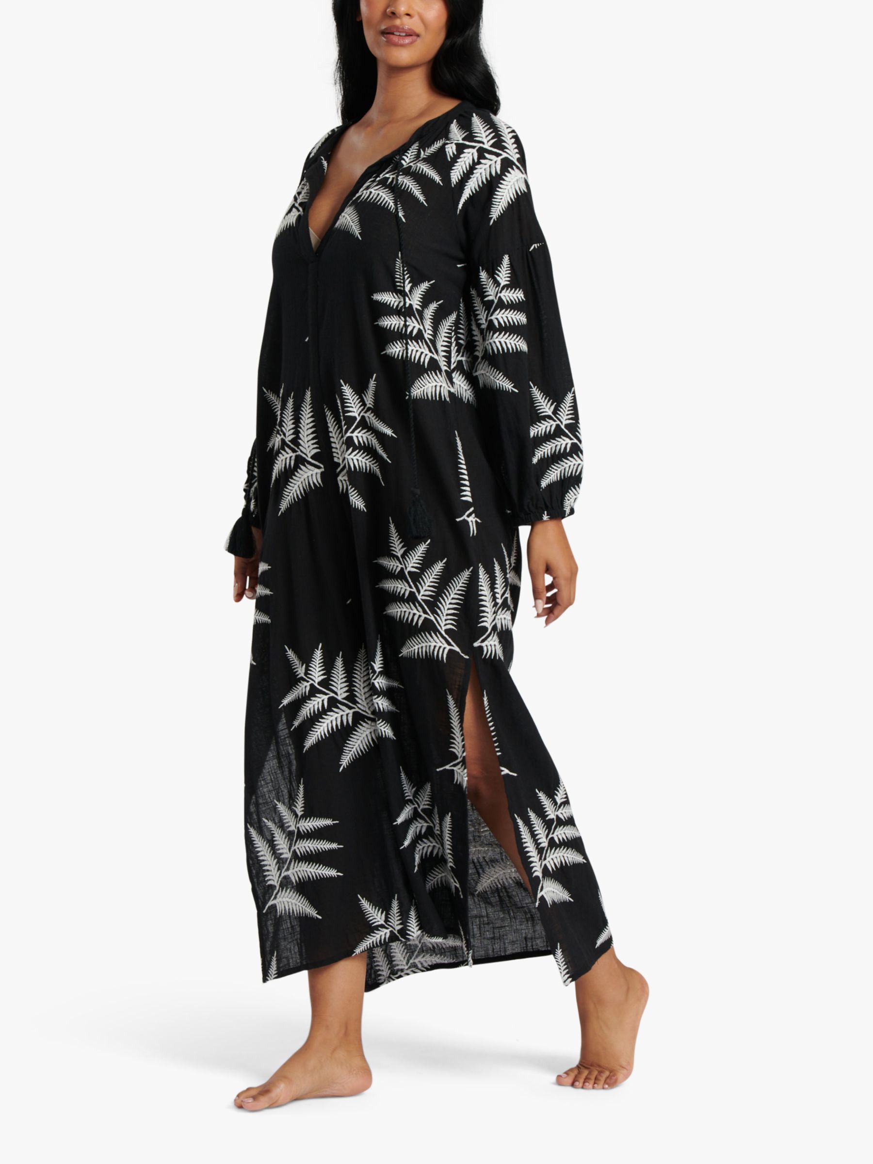 South Beach Palm Embroidered Maxi Dress, Black/White, 14