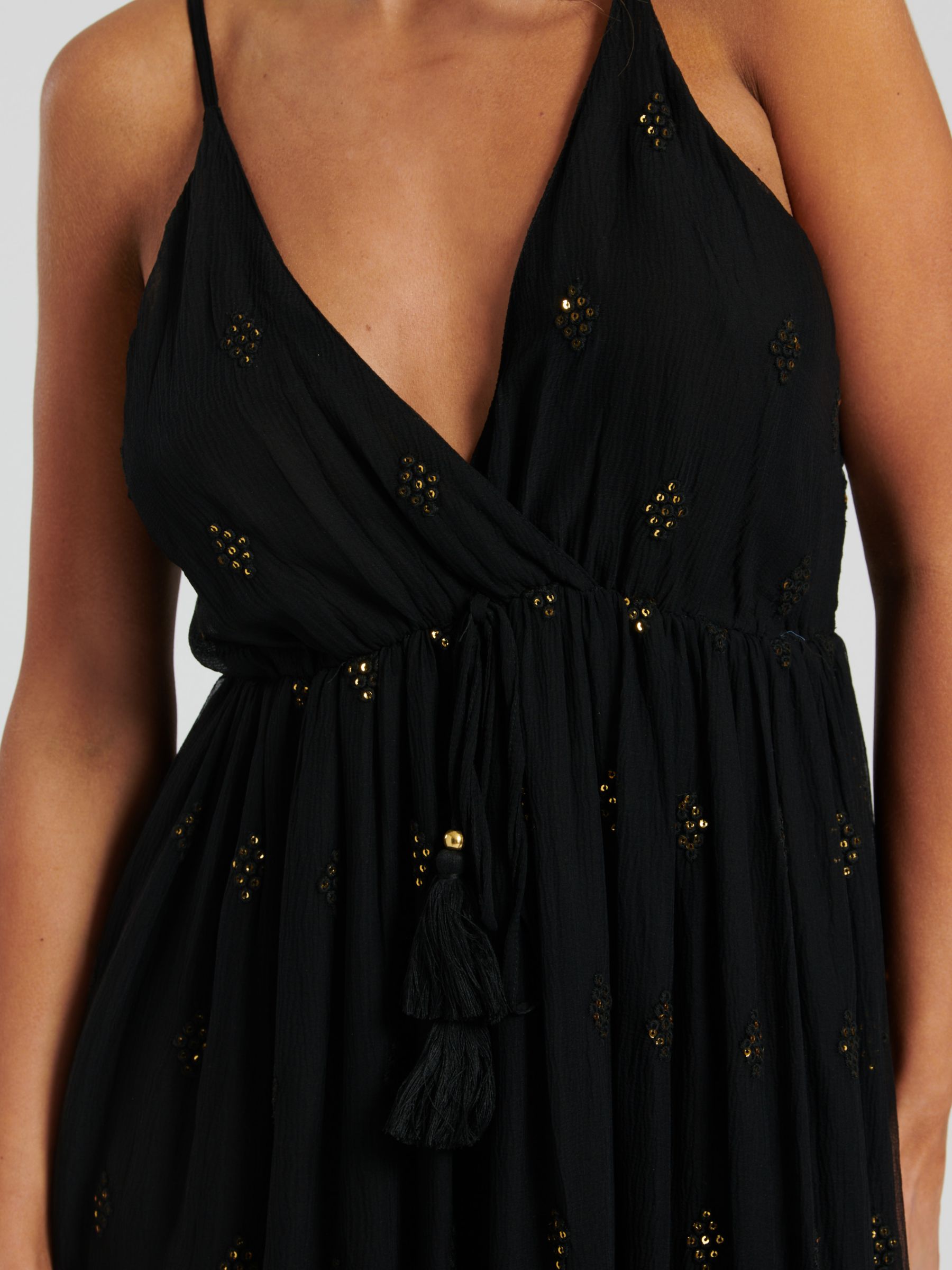 South Beach Sequin Detail Tiered Maxi Dress, Black/Gold, 8