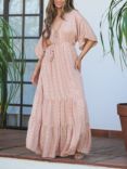 South Beach Metallic Jacquard Spot Tiered Maxi Dress, Nude