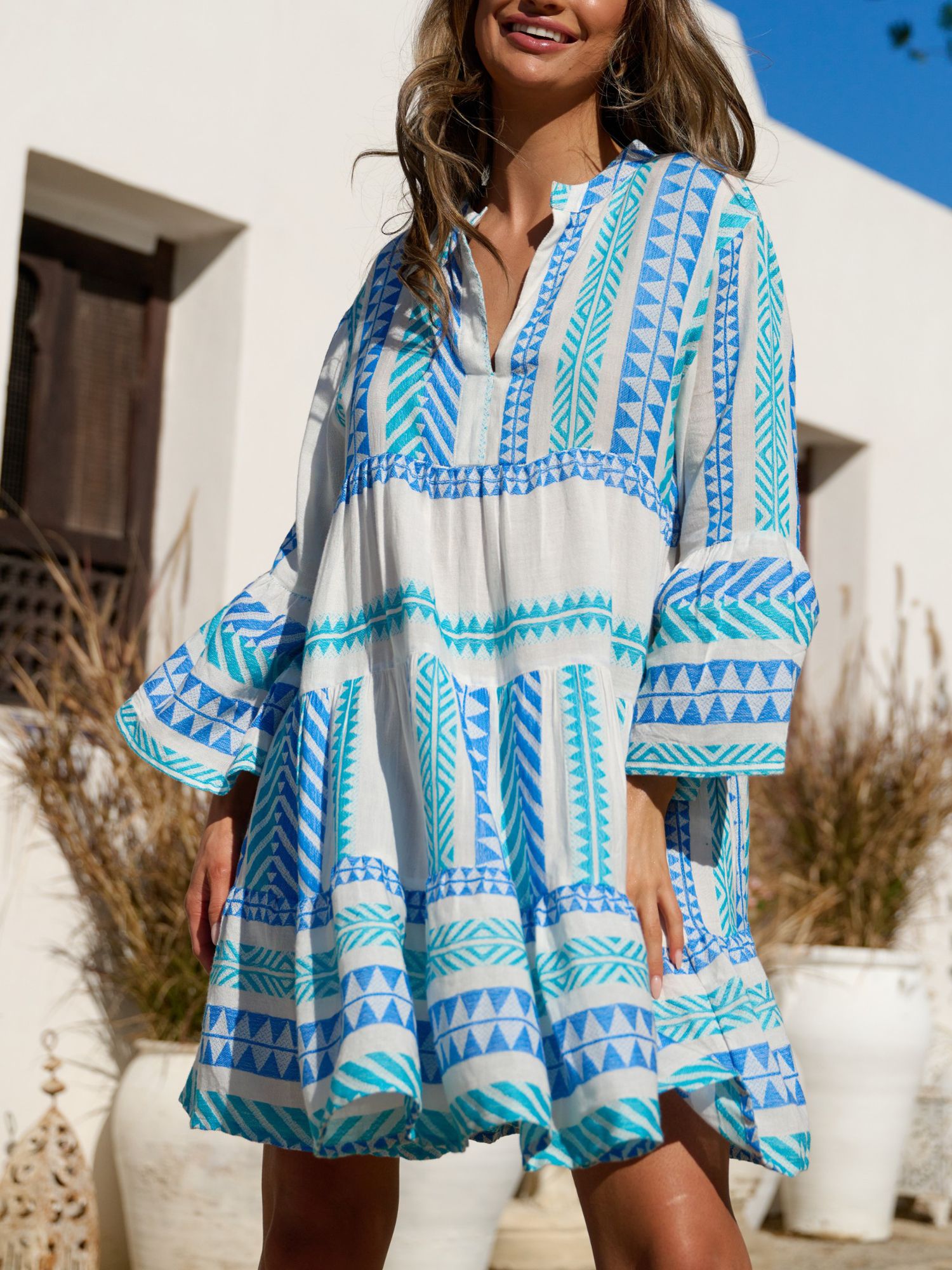 South Beach Jacquard Tiered Mini Dress, Blue Sky, 8