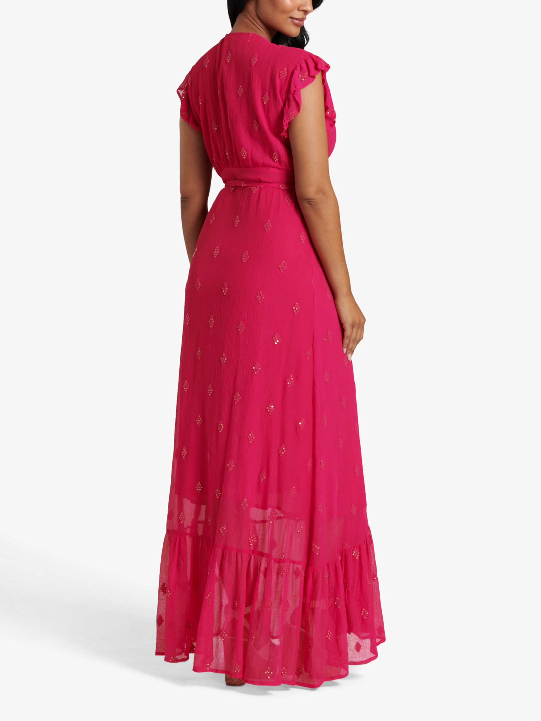 South Beach Sequin Detail Wrap Maxi Dress, Pink, 8