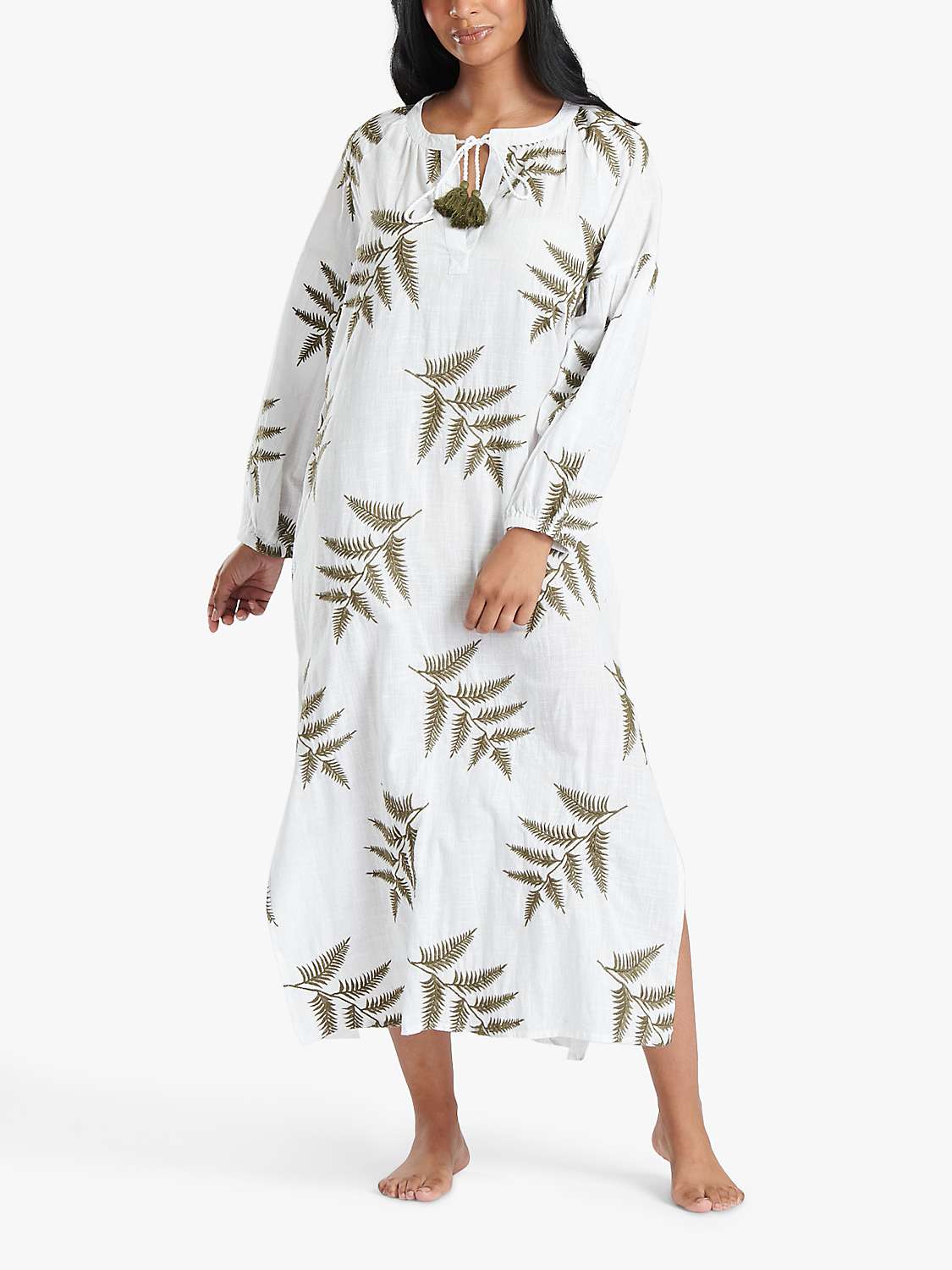 Buy South Beach Embroidered Tie Neck Maxi Beach Dress, White/Olive Online at johnlewis.com