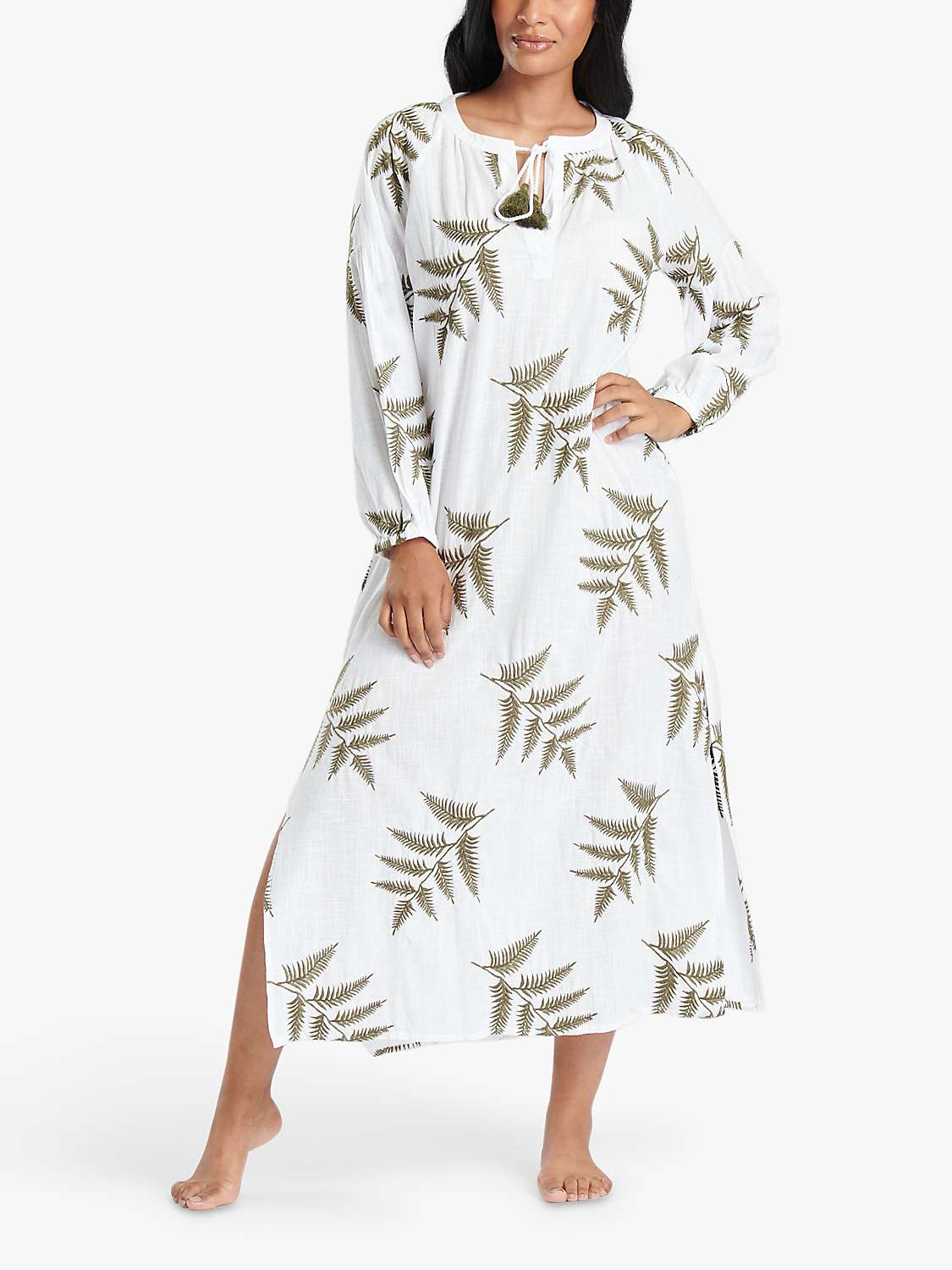 Buy South Beach Embroidered Tie Neck Maxi Beach Dress, White/Olive Online at johnlewis.com