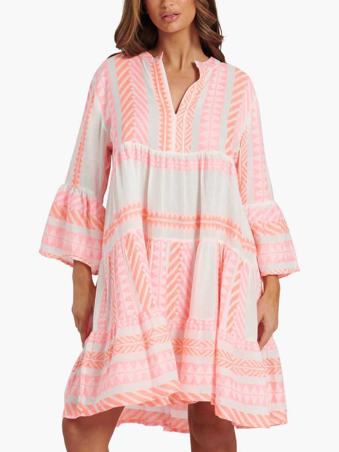 South Beach Aztec Tiered Mini Dress, Pink Mid, 8