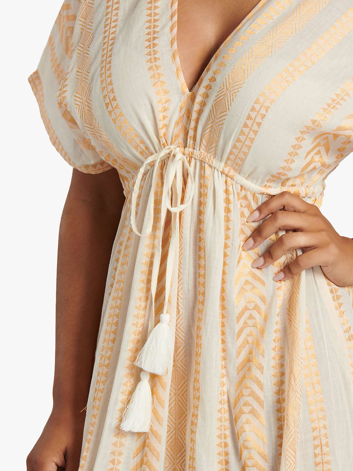 Buy South Beach Metallic Jacquard V-Neck Maxi Dress, Gold/White Online at johnlewis.com