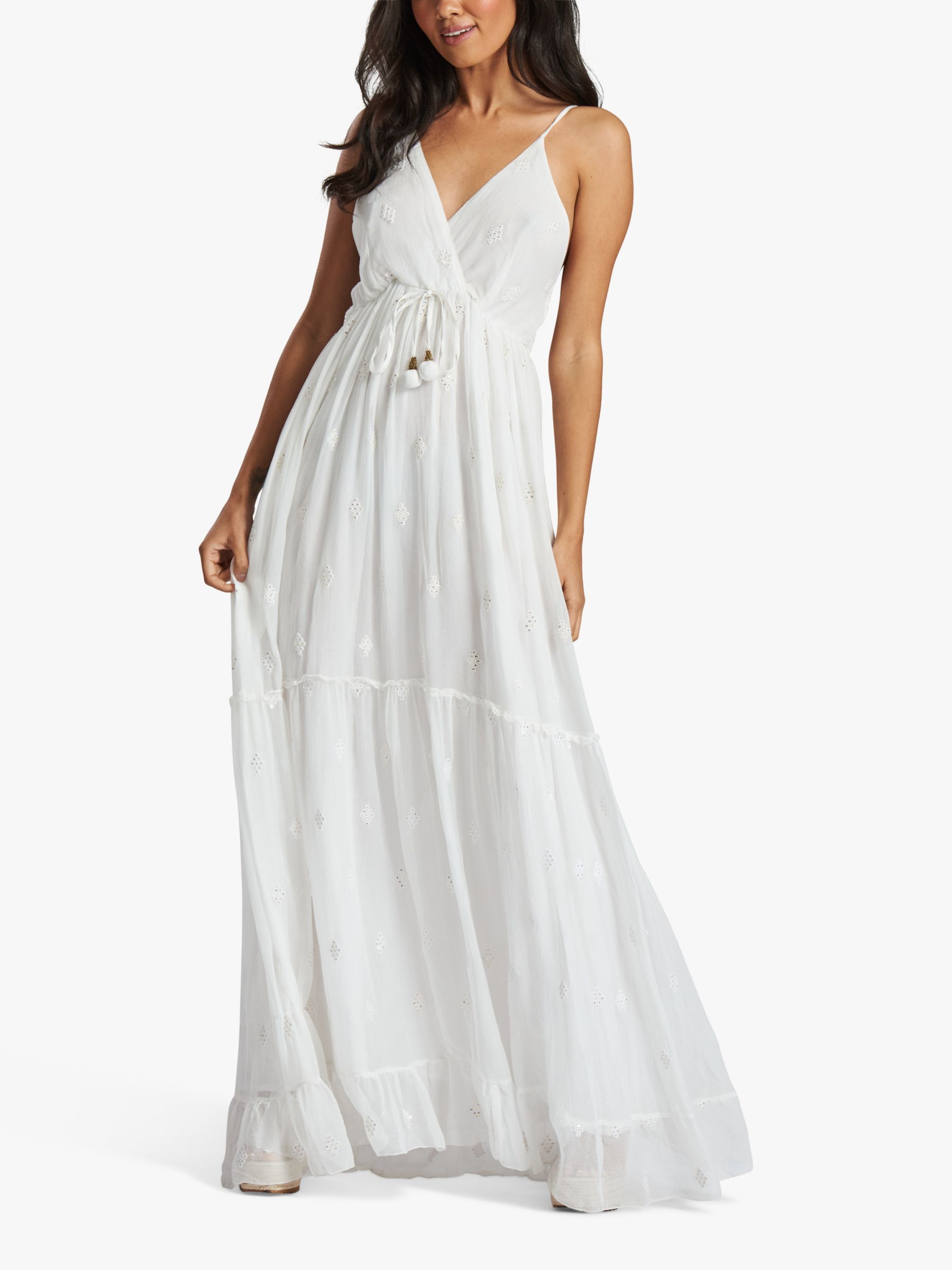 South Beach Sequin Detail Tiered Maxi Dress, White, 8
