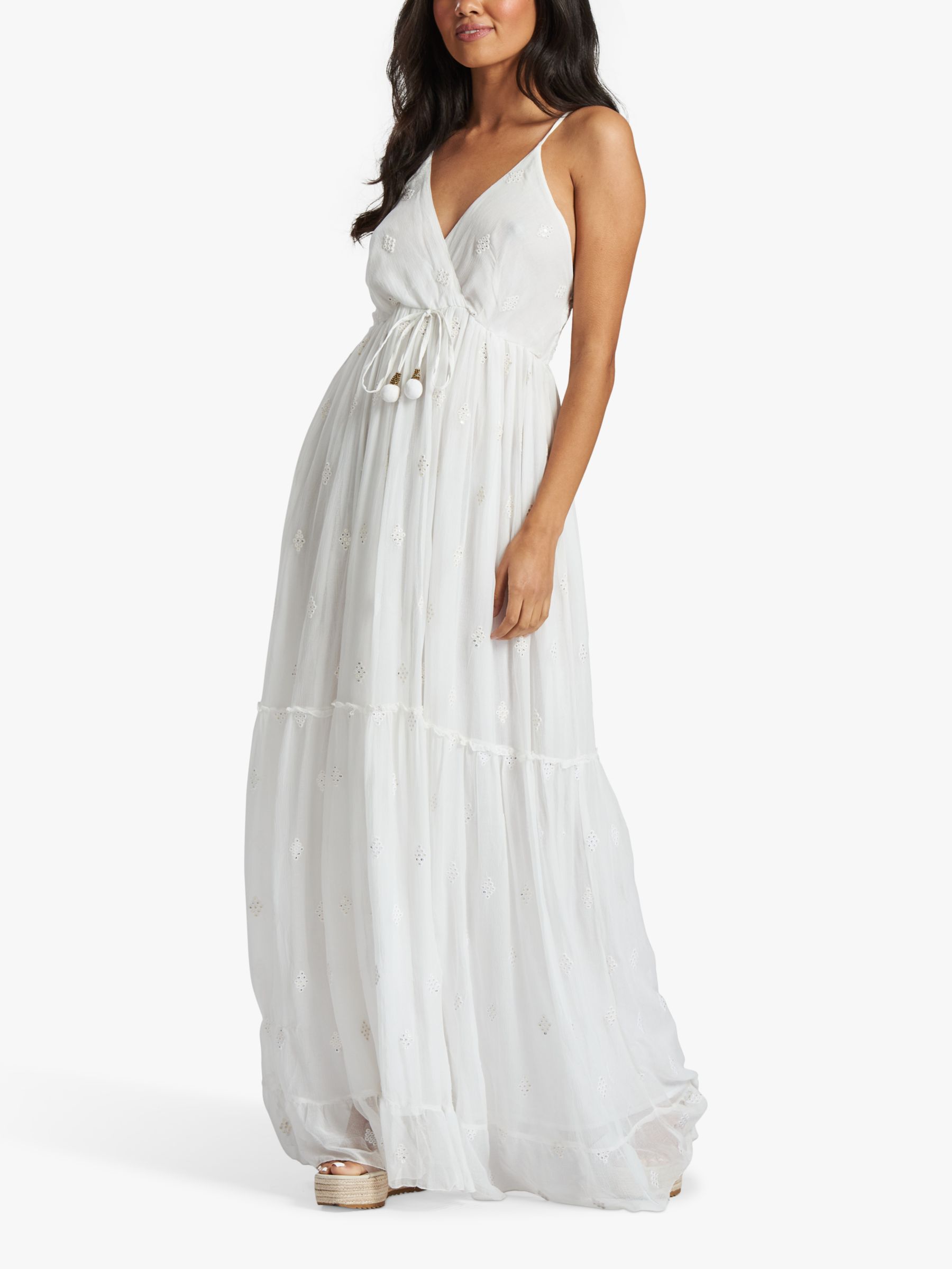 South Beach Sequin Detail Tiered Maxi Dress, White, 8