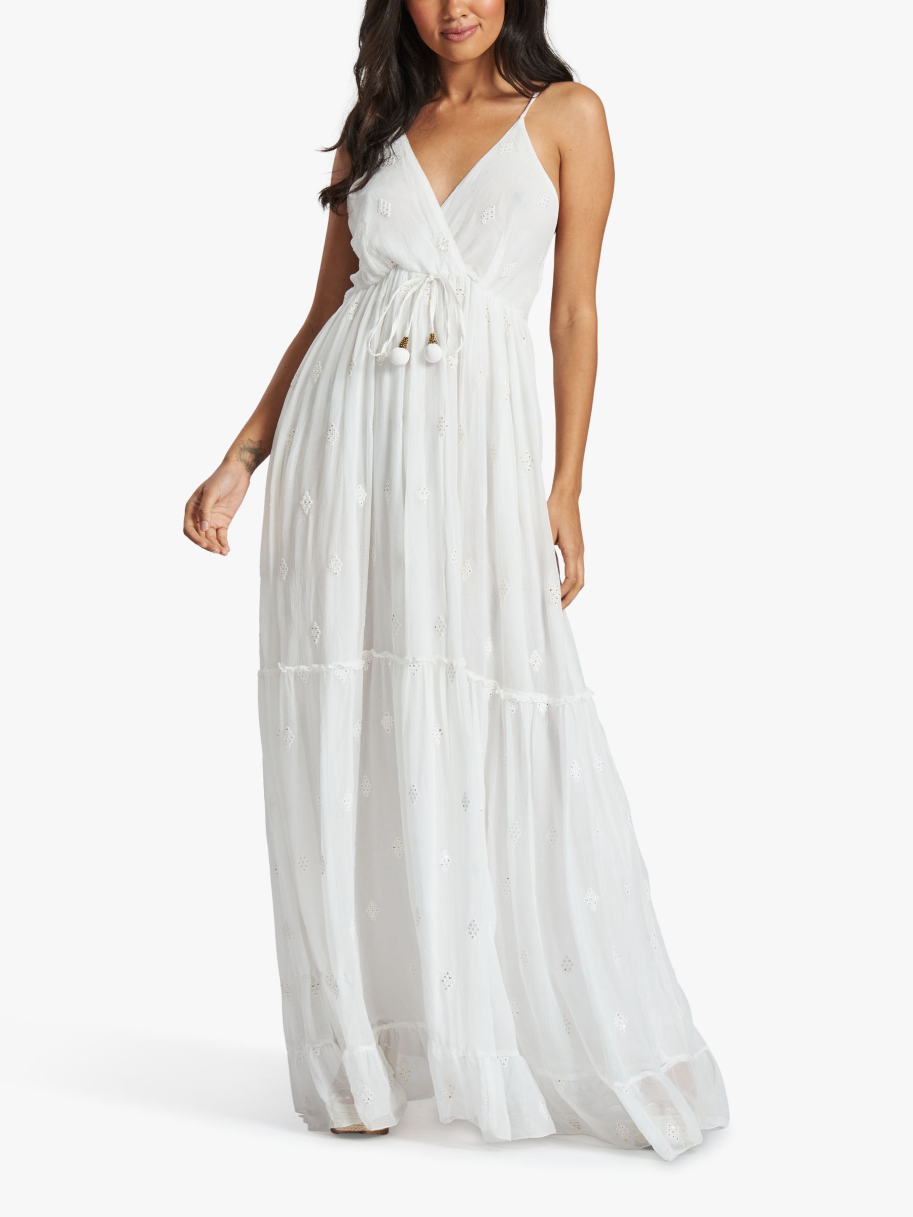 South Beach Sequin Detail Tiered Maxi Dress, White, 8