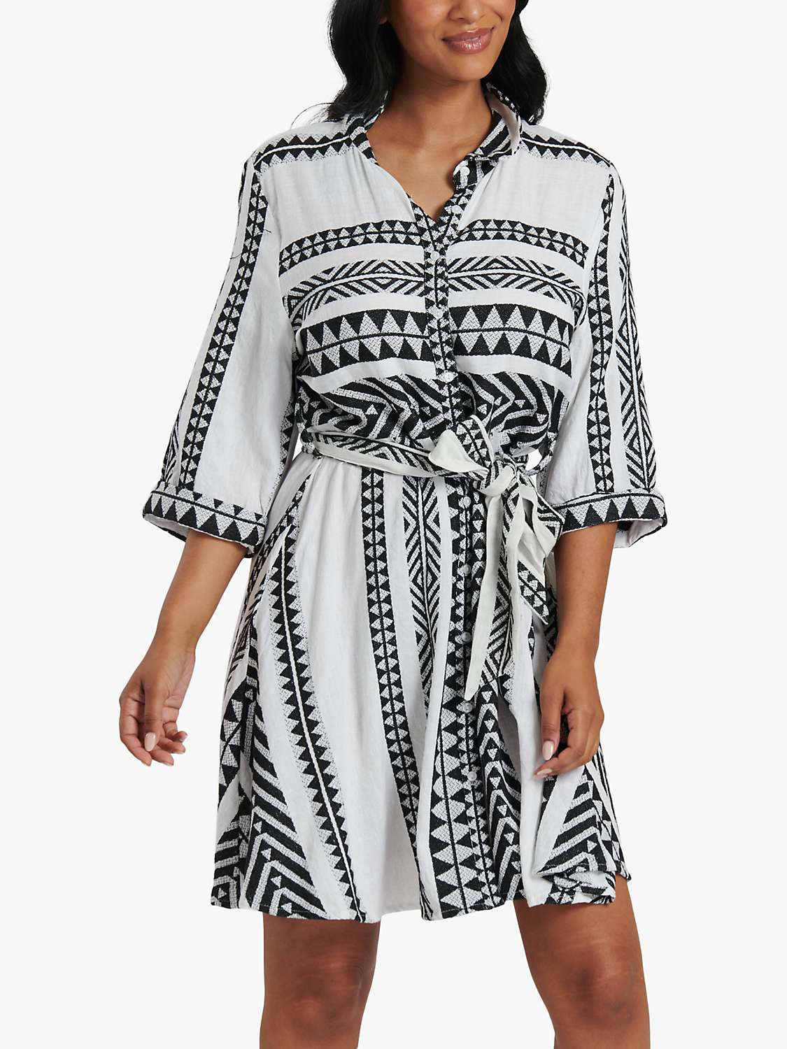 Buy South Beach Jacquard Tie Waist Mini Dress, Black/White Online at johnlewis.com